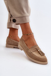 Beige Women's Suede Moccasins With Flat Heel Zazoo 3420
