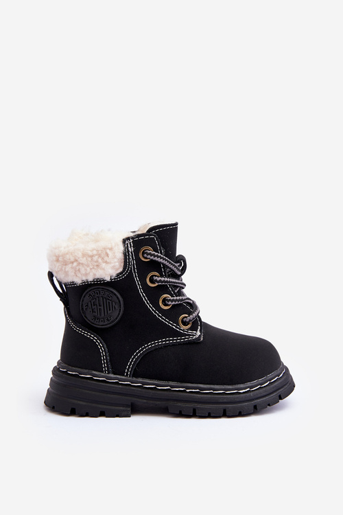 Children's Trapper Boots with Zip and Faux Fur Black Marialee