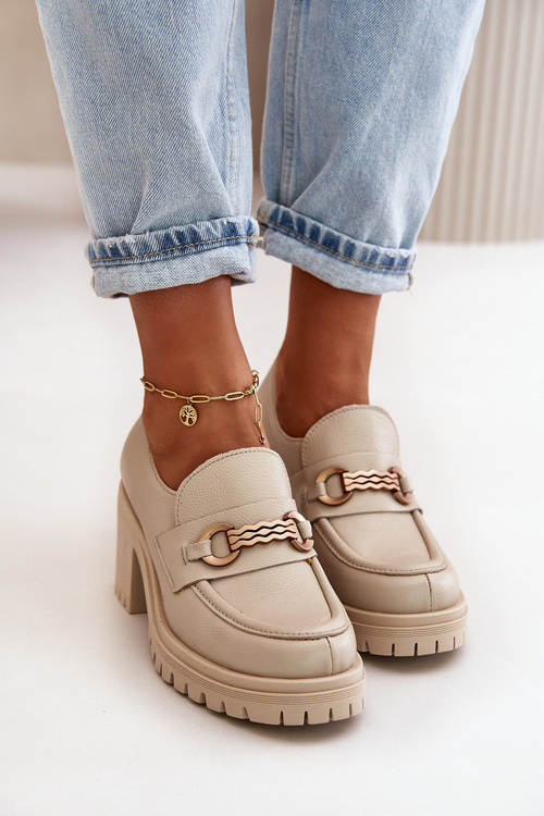 Damskie Półbuty Na Słupku Skóra Naturalna Jasnobeżowe Zazoo 20175