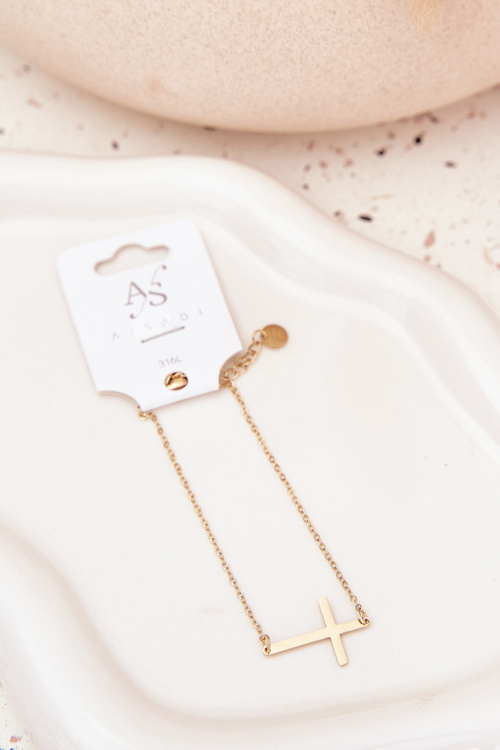 Damska Bransoletka Stal Chirurgiczna Krzyżyk Złota