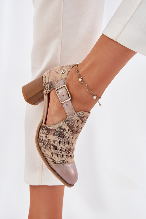 Botki Damskie Skóra Ażurowe Beżowo-Złote Maciejka 04962-43