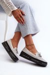 Shiny Women's Leather Loafers on Platform S.Barski LR400 Silver