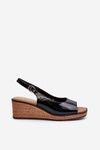 Women's Patent Leather Wedge Sandals Sergio Leone SK301 Black