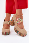 Suede Pumps With Weaving On Heel And Platform 06839-04 Maciejka Beige