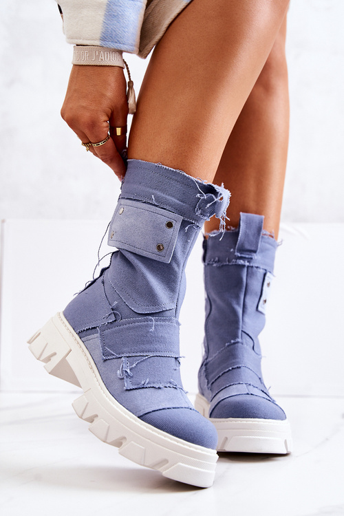 High Workers Booties On A Zipper Blue Nerisa 