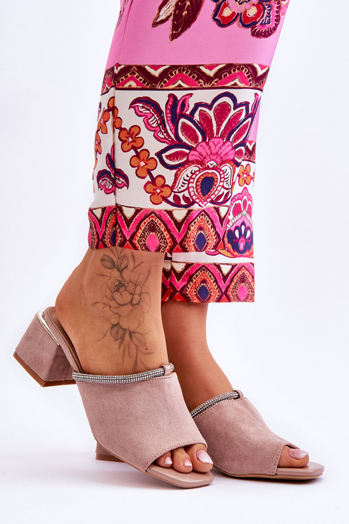 Suede High Heel Slippers S.Barski KV-612-2 Beige