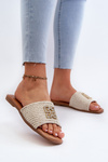 Flat Women's Sandals with Braids and Ornament White Omenna