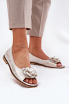 Leather Ballerinas With Open Toes And Flower Zazoo 1870 Distressed Gold