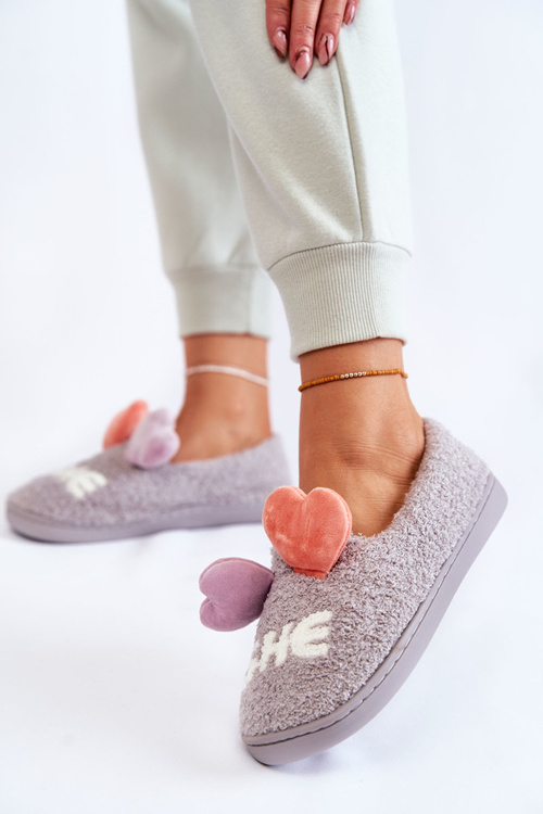 Women's Slippers With Hearts Grey Alasca