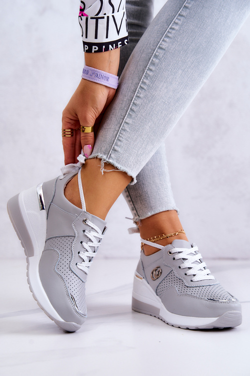 Buty Sportowe Sneakersy Damskie Skórzane Szare Loissa