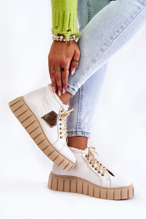 Buty Sportowe Skóra Wiązane Lewski Shoes 3252/N Białe