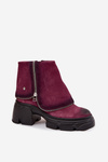 Leather Women's Ankle Boots With Turned Cuff Maciejka 07145-23 Bordeaux