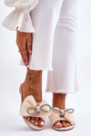 Women's Slippers With Bow And Rhinestones Beige Jolene