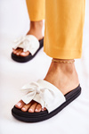 Classic Women's Leather Slippers With A Bow White Dessy
