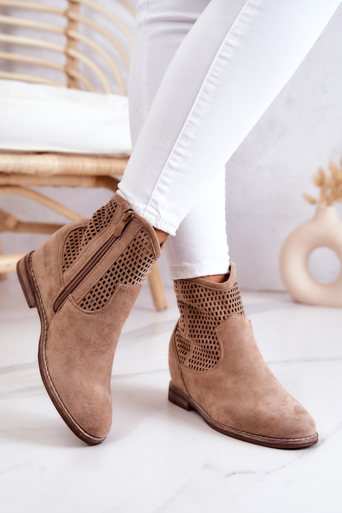 Suede Women's Boots Hidden Wedge Beige Solene