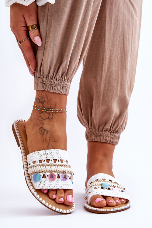 Women's Braided Embellished Slippers White Millano