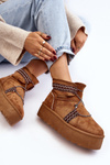 Women's snow boots with thick sole and laces camel Milson