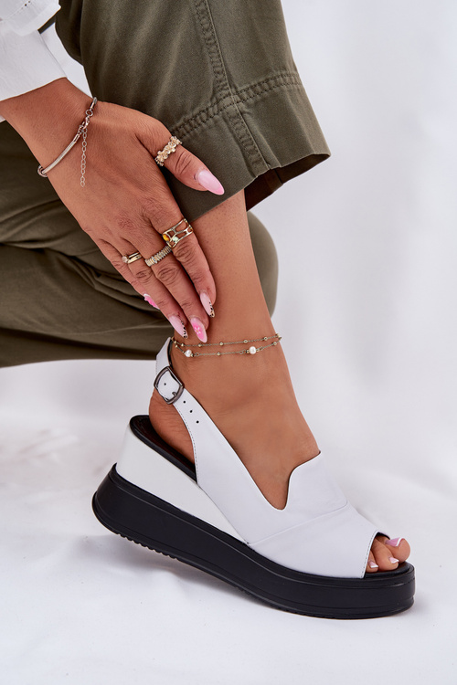 Damskie Sandały Skóra Naturalna Koturn Białe Artiker 52C0483