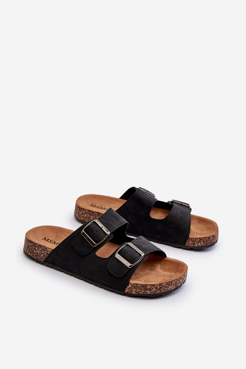 Men's Cork Sole Flip Flops Black Rosawia