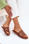 Flat Ladies Sandals With Golden Detail Camel Noroti