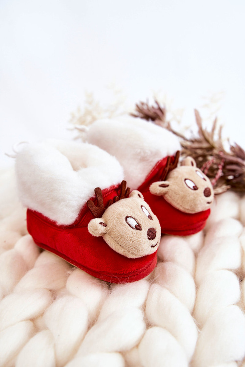 Papcie Dziecięce Ocieplane Renifer Czerwone