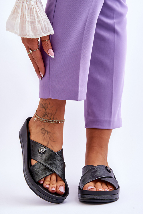 Women's Platform Slippers With Decoration Black Brooklyn