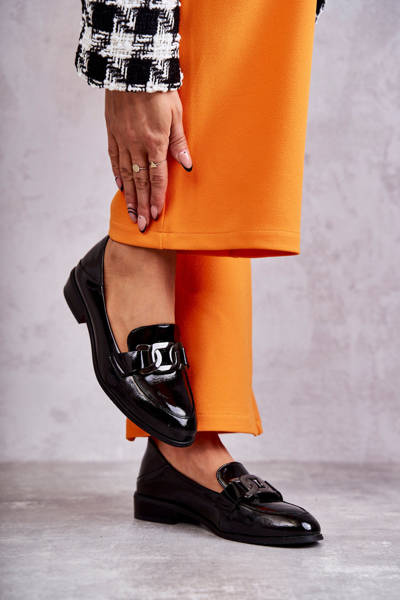 Półbuty Lakierowane Loafery Czarne Trine