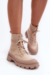 Women's Lace-up Trapper Boots Beige Gordts