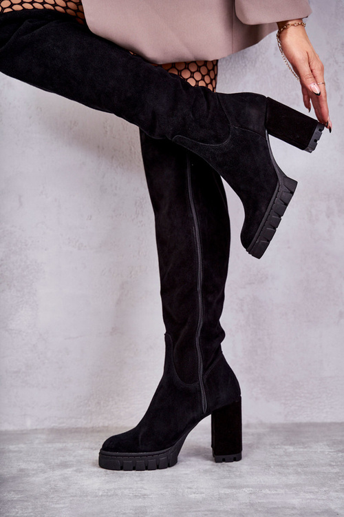 Fashionable Suede Thigh High Boots Black Estrela