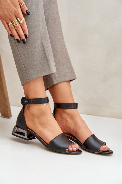Leather Sandals On Silver Heel Laura Messi 2143 Black