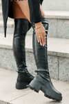 Knee High Platform And Flat Heel Boots Made Of Eco Leather Black Loreviana