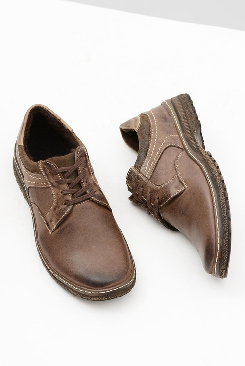 Brązowe Skórzane Męskie Ocieplane Półbuty Ernesto Na Zimę