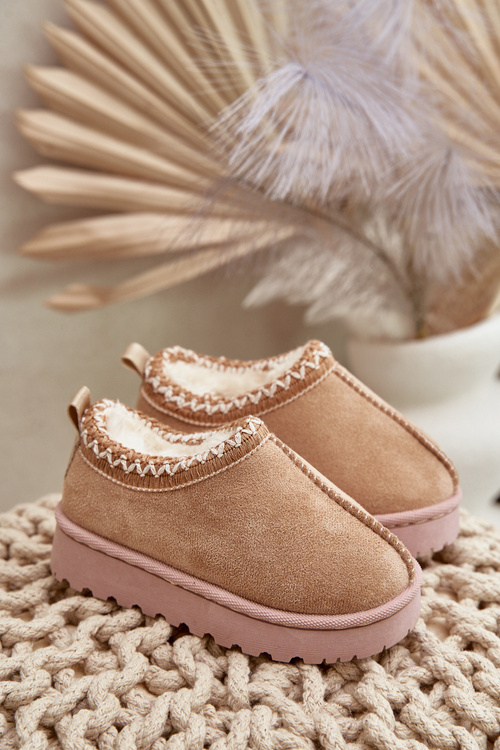 Botki Śniegowce Ocieplane Futerkiem Platforma Beżowe Vilabria