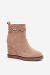 Wedge Ankle Boots With Decorative Strap Beige Kaiviana