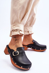 Women's Leather Slippers Clogs Black Fanett