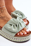 Women's Suede Slippers With Bow Green Lauria