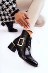 Leather Booties Crocodile Zip Pattern Black Briana