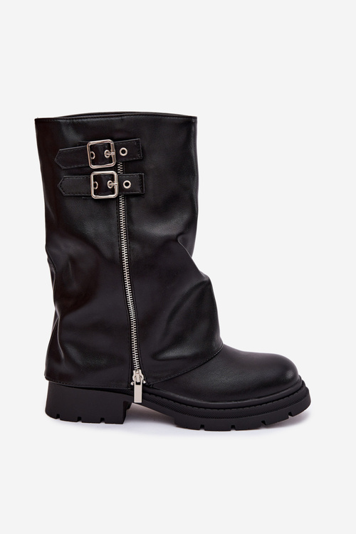 Women's Boots with Turned Shaft Lined with Buckles Black Salarie
