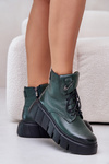 Zazoo 60511 Leather Women's Boots On Platform Insulated Dark Green