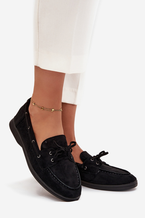 Women's Flat Loafers with Laces Black Zalina