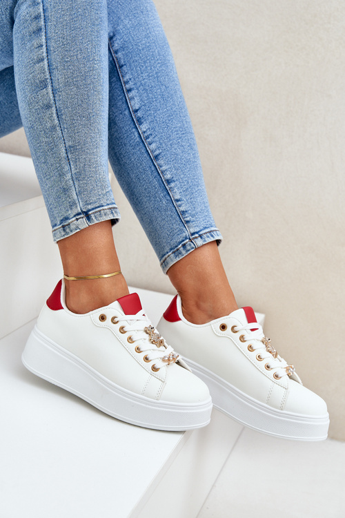 Eco Leather Sneakers With Pins White-Red Enalirae