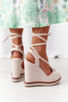 Lace-up Wedge Sandals Beige Hawaii