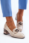 Beige Patent Leather Pumps with Chain Paliotte