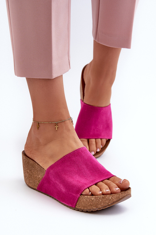 Zazoo 40311 Suede Women's Mules on Cork Wedge Pink
