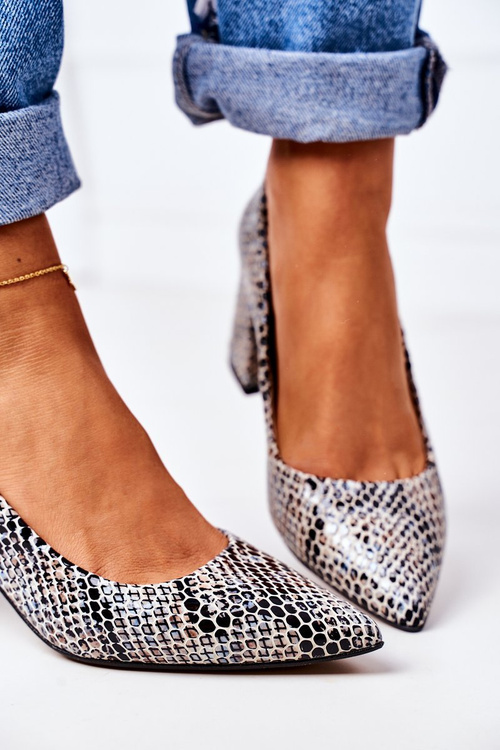 Leather Pumps With Animal Pattern Lewski Shoes 2801 Black-Blue