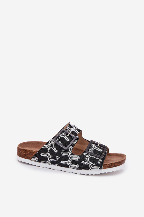 Women's Slippers With Buckles And Glitter Black S.Barski RB51-006