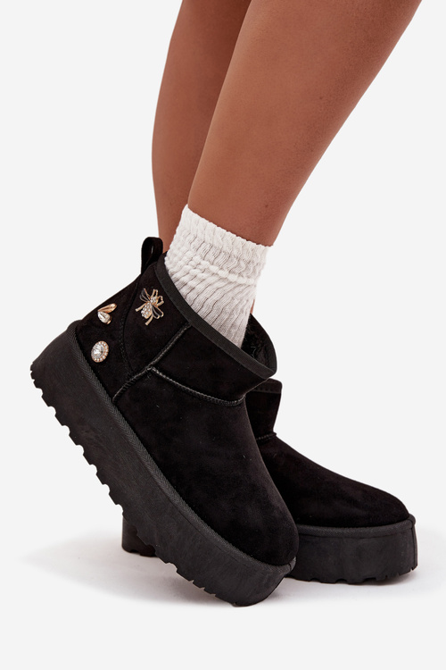 Women's Snow Boots on Platform with Buckles Black Maelle