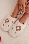 Furry slippers with flowers beige Selinne