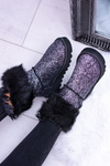 Women's Snow Boots High With Fur and Glitter Fourrure