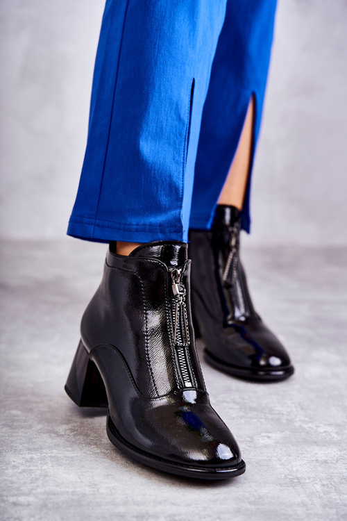 Women's Lacquered Boots With Zippers Black Cristel